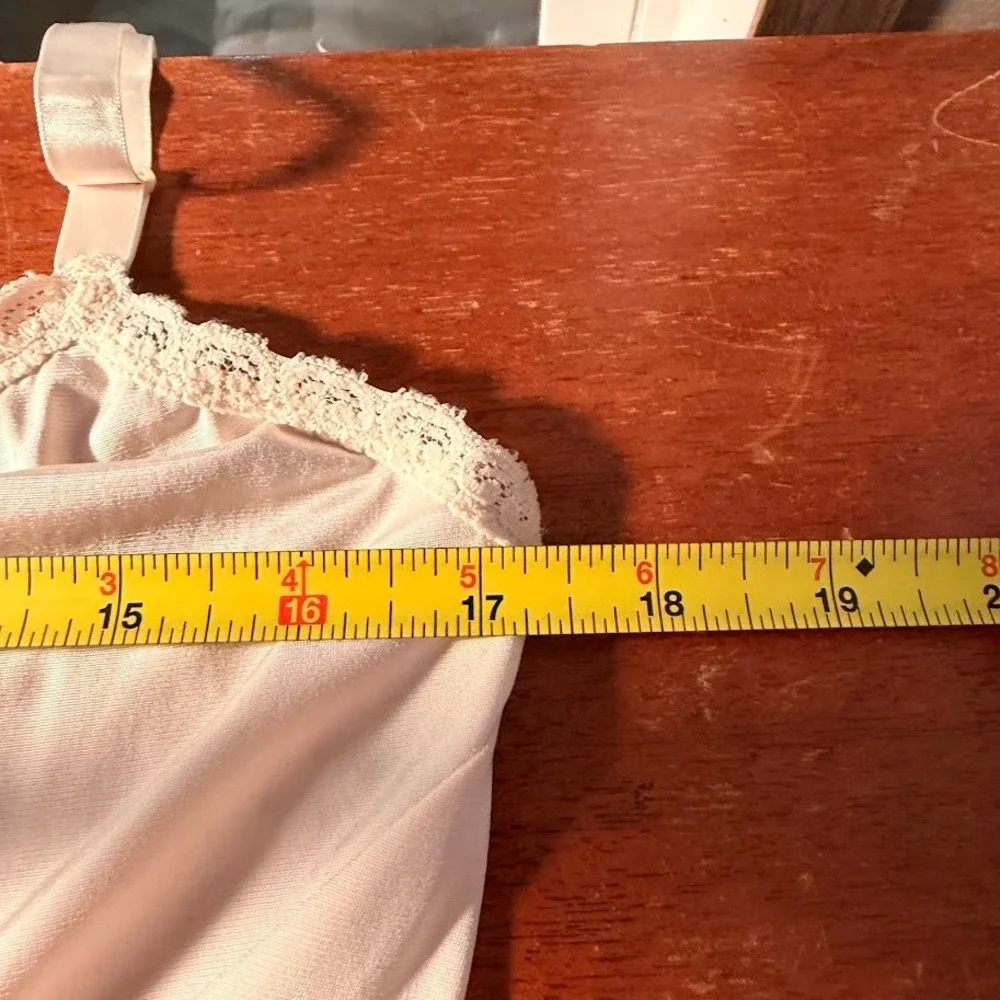 Shadowline Vintage Beige Lace Trim Slip Dress Sz 38 L Tall Nightie Babydoll Y2K - Picture 6 of 11